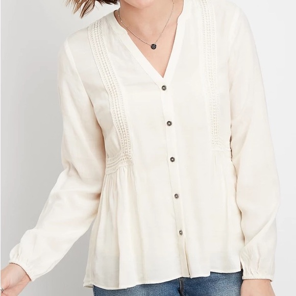 Maurices Tops - Maurice's Cream White Lacey Babydoll Button Front Top Large